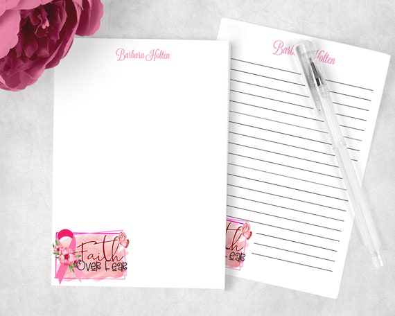 Breast Cancer Awareness Notepad - FAITH OVER FEAR - Breast Cancer Notepad - October - Lined or Unlined Il_570xn