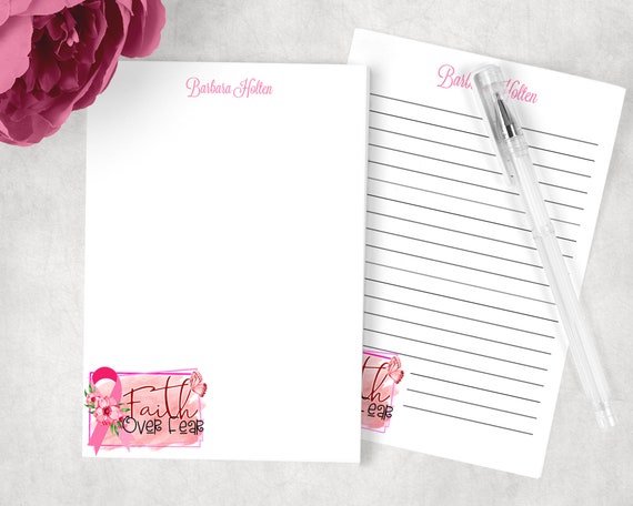 Breast Cancer Awareness Notepad FAITH OVER FEAR Breast Cancer