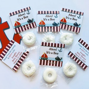 Baby Shower MINT Favors | AHOY! It&#39;s a Boy | Nautical Baby Shower | Navy and Blue | Lifesaver Candy | Set of 50 | FREE 5 x 7 Table Sign