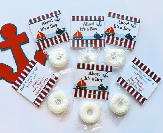 Baby Shower MINT Favors | AHOY! It's a Boy | Nautical Baby Shower | Navy and Blue | Lifesaver Candy | Set of 50 | FREE 5 x 7 Table Sign Il_570xn