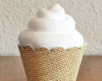 Burlap Printed Cupcake Wrappers- Set of 12- READY TO SHIP