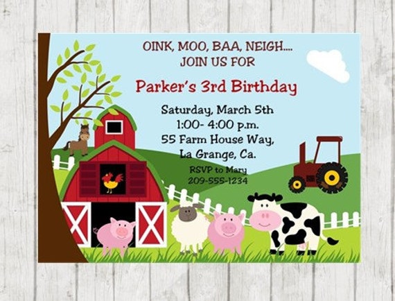 Farm Birthday Party Invitation Farm Animal Birthday Invite