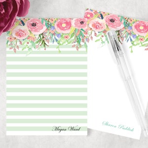 Personalized Notepad, MINT GREEN Watercolor Floral, Floral Notepad, Personalized Stationery, Lined or Unlined