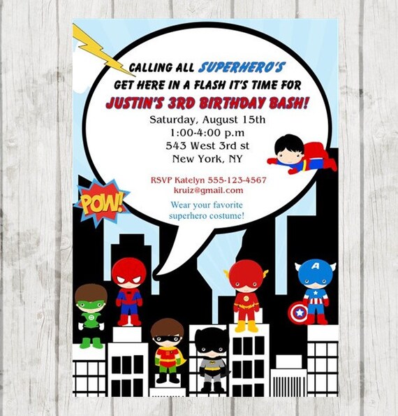 SUPERHERO Birthday Invitation / PRINTED Invitation Il_570xn