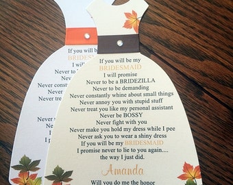 Will you be my Bridesmaid card , Will you be my Maid of Honor, Matron of Honor,  Wedding Party Invitations- FALL -  AUTUMN