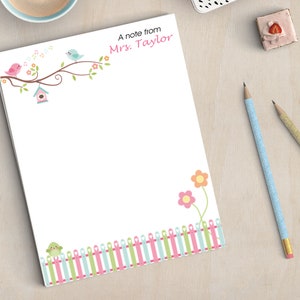 Personalized Notepad, Teachers Appreciation, Housewarming Gift, Spring Birds and Flowers, Writing Pad, To Do List image 2