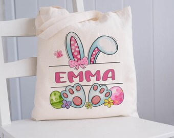 Personalized Kids Easter Tote, Easter Egg Hunt Bag, Personalized Name Easter Tote Bag, PINK GIRL Easter Tote Bag, Printed one side or both