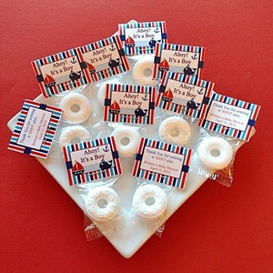 Nautical Mint Candy Favors for Baby Shower - AHOY It&#39;s a Boy - Set of 50 - Free 5x7 Table Sign