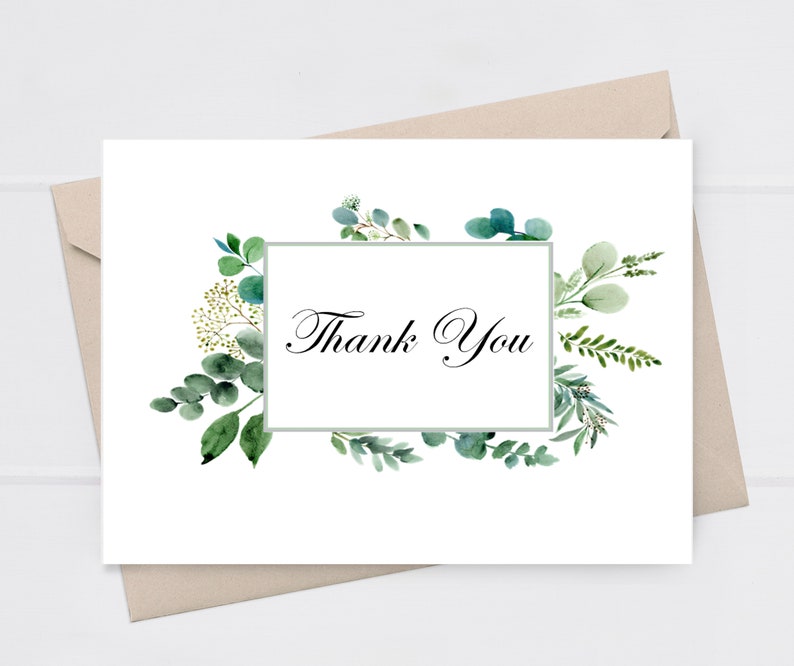 Eucalyptus Greenery Thank You Card Folded Personalized Etsy