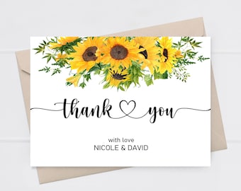 Personalized Fall Sunflower Thank You Card, Folded Personalized Note Cards, Stationary Notes /10 PRINTED Cards with Envelopes