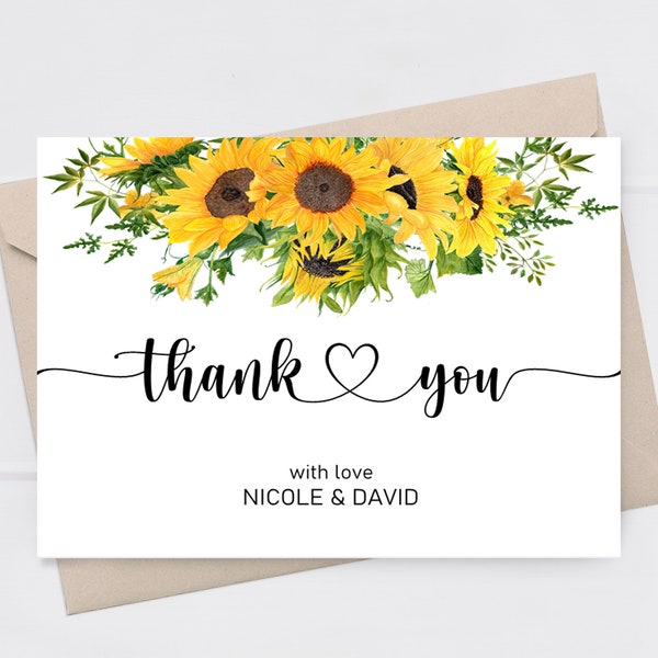 Personalized Fall Sunflower Thank You Card, Folded Personalized Note Cards, Stationary Notes /10 PRINTED Cards with Envelopes