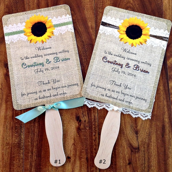 Wedding Fan Burlap, Lace , Sunflower Printed Wedding Fan / Fall Rustic