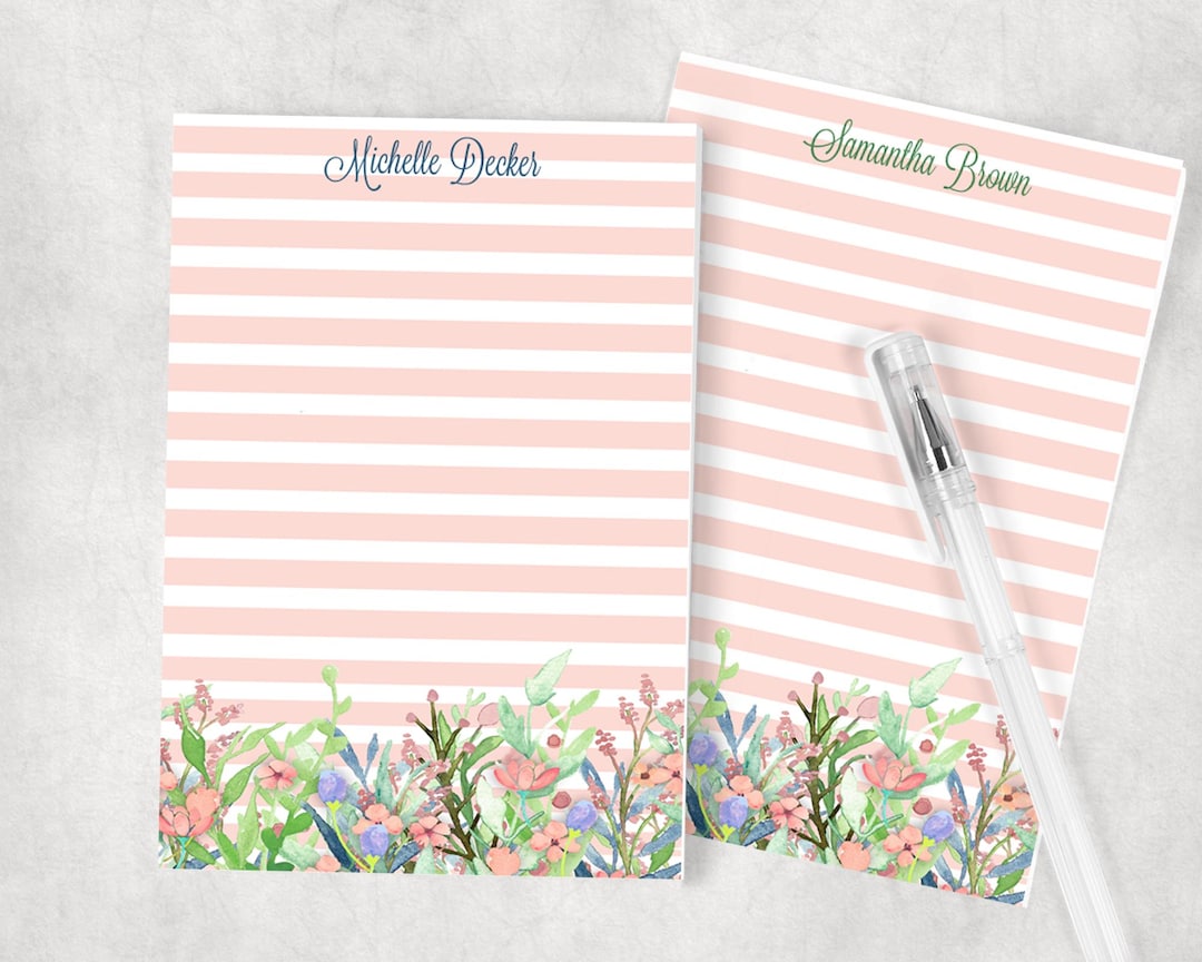 Personalized Notepad, Pink Watercolor Floral, Floral Notepad ...