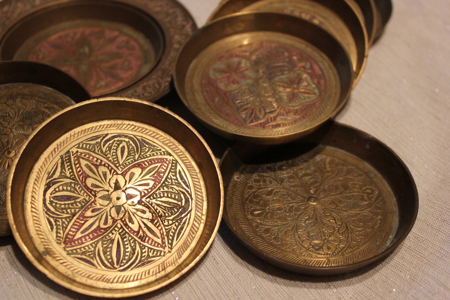 Vintage Brass Coasters Made in India Etsy