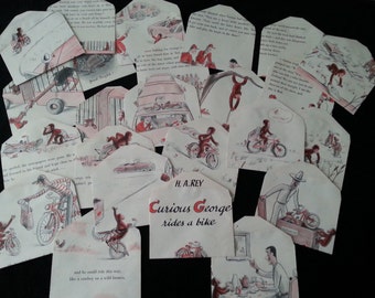 Mini Curious George Rides A Bike Upcycled Envelopes