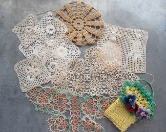 Vintage Lace & Tatted Pieces for Sewing Crafting and Mixed Media Lot of 12