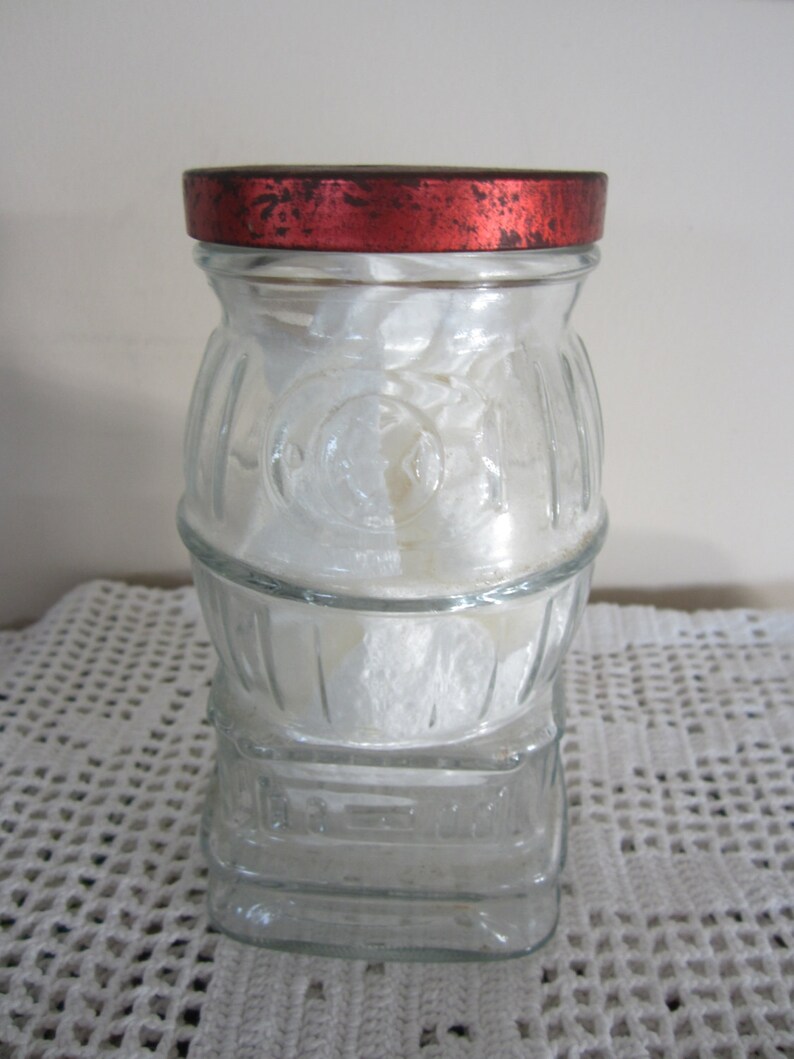 Vintage Glass Pot Belly Stove Jar Coin Bank Clear Gass Red Etsy