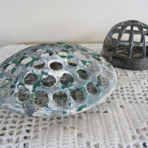 Vintage Flower Frogs Unusal Round Design Chippy Metal Set of 2