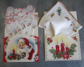 Vintage Treasure Masters Handkerchiefs with Christmas Themed Cards Lot of 2