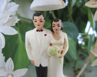 Vintage 1955 Wedding Cake Topper with Ceramic Base