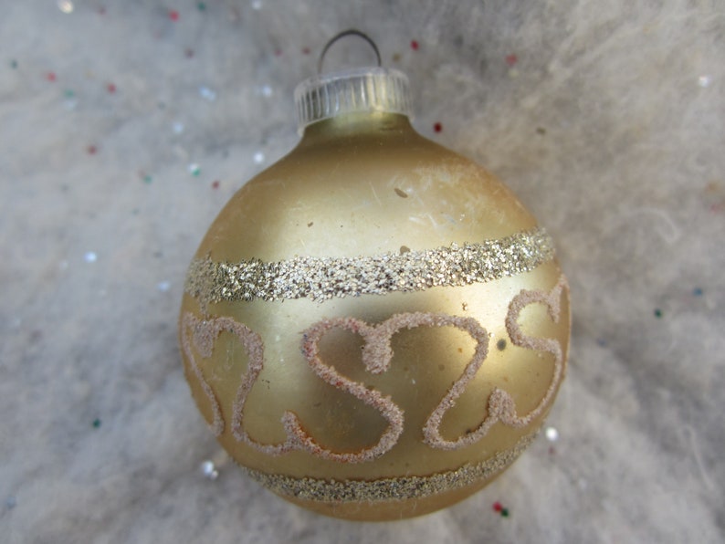Vintage Gold with Silver Glittered Ornaments Set of 4
