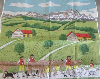 Vintage Kreier Farm Scene Colorful Handkerchief