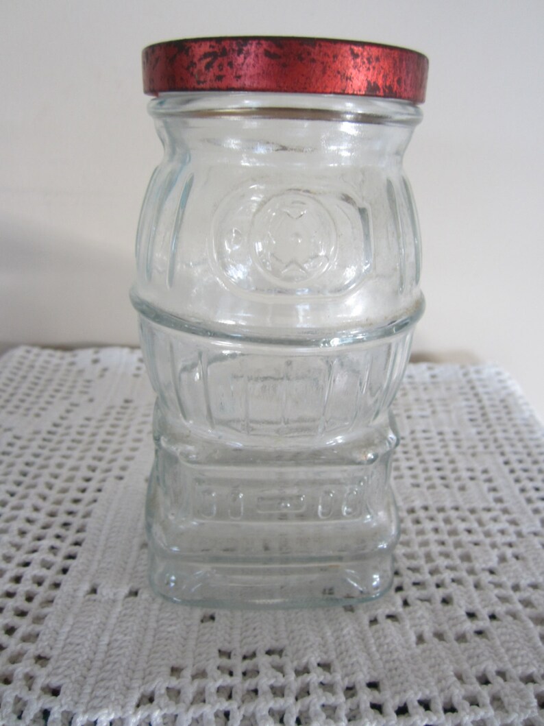 Vintage Glass Pot Belly Stove Jar Coin Bank Clear Gass Red Etsy
