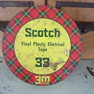 Vintage Scotch Electrical Tape Tin with Red Plaid Graphics