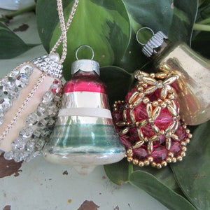 Vintage Bells Christmas Ornaments Lot of 4 Shiny Brite & Handmade Beads and Sequins