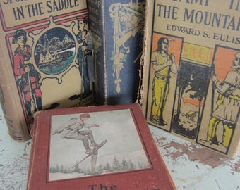 Antique Boy's Books Lot of 4 with Decorative Covers & Spines