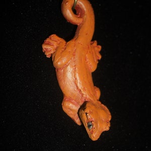 Crested Gecko Necklace/ pendant orange /yellow Handmade