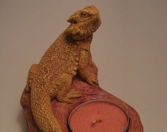 Bearded Dragon Candle Holder  terra cotta (orange yellow finish)