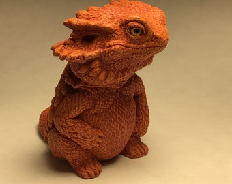 Bearded Dragon sculpture figurine comic character cute Red finish