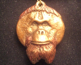Orangutan pendant necklace Pongo  cold cast bronze finish