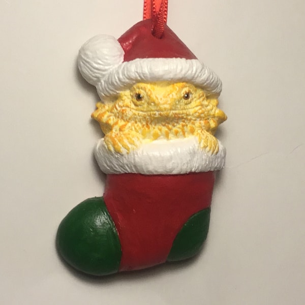 Bearded Dragon Christmas ornament NEW in stocking yellow orange