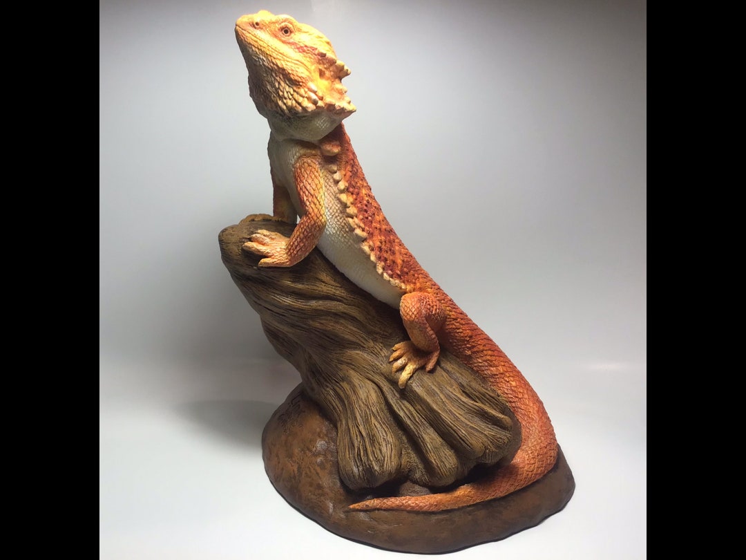 Bearded Dragon Sculpture watching Over Large Realistic Red Orange