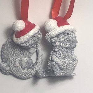 Bearded Dragon Christmas ornament set of two Santa cute white  finish