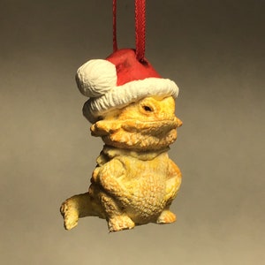 Bearded Dragon Christmas ornament Santa cute yellow finish