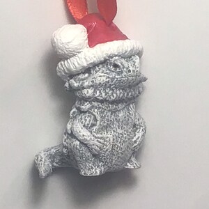 Bearded Dragon Christmas ornament Santa cute white finish