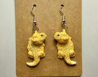 Bearded dragon earrings dangle  Yellow/orange handmade New! Handmade