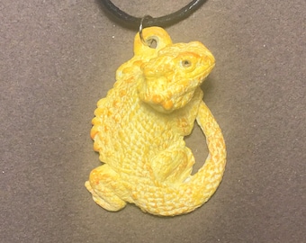 New! Bearded dragon pendant necklace yellow  finish small