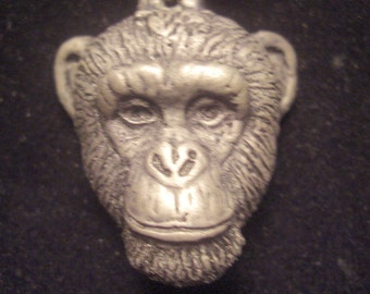 Chimpanzee Pendant Necklace Large  cold cast pewter