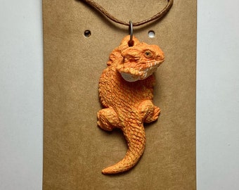 Bearded dragon large  pendant  orange handmade New!