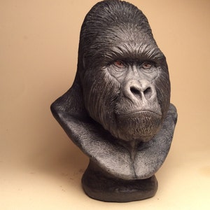 Mountain Gorilla Silverback bust sculpture statue hand painted realistic
