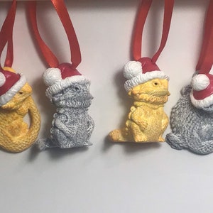 Bearded Dragon Christmas ornament set of four Santa Beardies