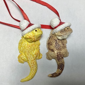Bearded Dragon Christmas ornament TWO  lot of small normal and yellow