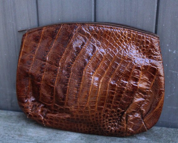Croc embossed Italian leather clutch - image 2