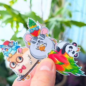 3-Pack Funny Cute Meme Animal Food Stickers / Waterproof Vinyl Laptop Bottle Accessory Decal Sticker / Pandafruit/ Miami Mice / Petucation