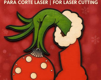 Christmas Ornament Laser Cut File SVG DXF pdf AI | Hand Holding Bauble Laser Cutting Pattern | Archivo Digital Corte Láser Navidad