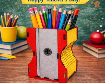 Teacher Pencil Holder | Pencil Sharpener Box Laser Cut File | Desk Organizer  | Teacher Gift | SVG DXF pdf ai